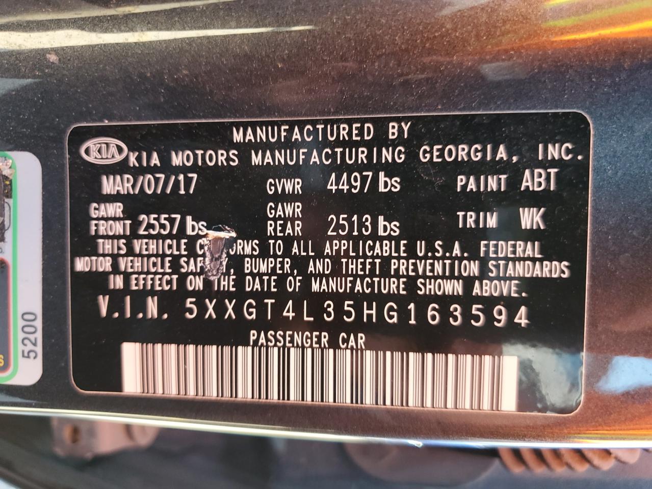 5XXGT4L35HG163594 2017 Kia Optima Lx