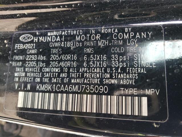 2021 Hyundai Kona Se VIN: KM8K1CAA6MU735090 Lot: 46853704