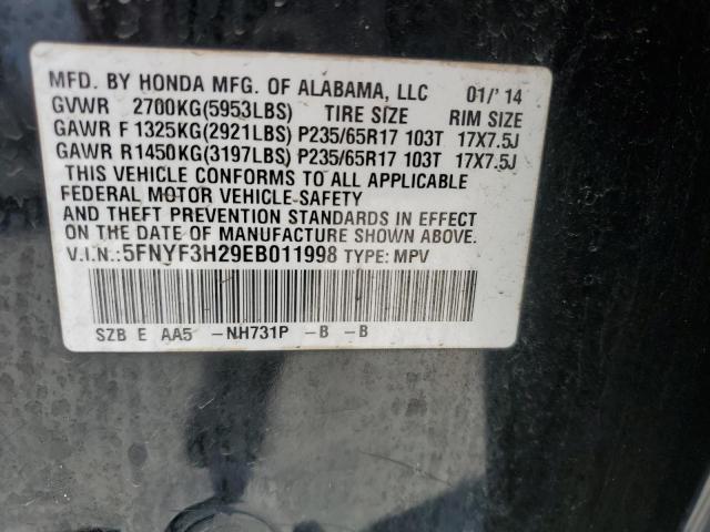 5FNYF3H29EB011998 2014 Honda Pilot Lx