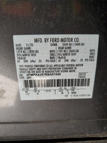 2024 Ford Edge Sel VIN: 2FMPK4J97RBA51046 Lot: 48525274