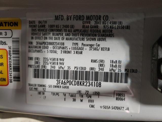 2019 FORD FUSION SEL - 3FA6P0CD8KR234108