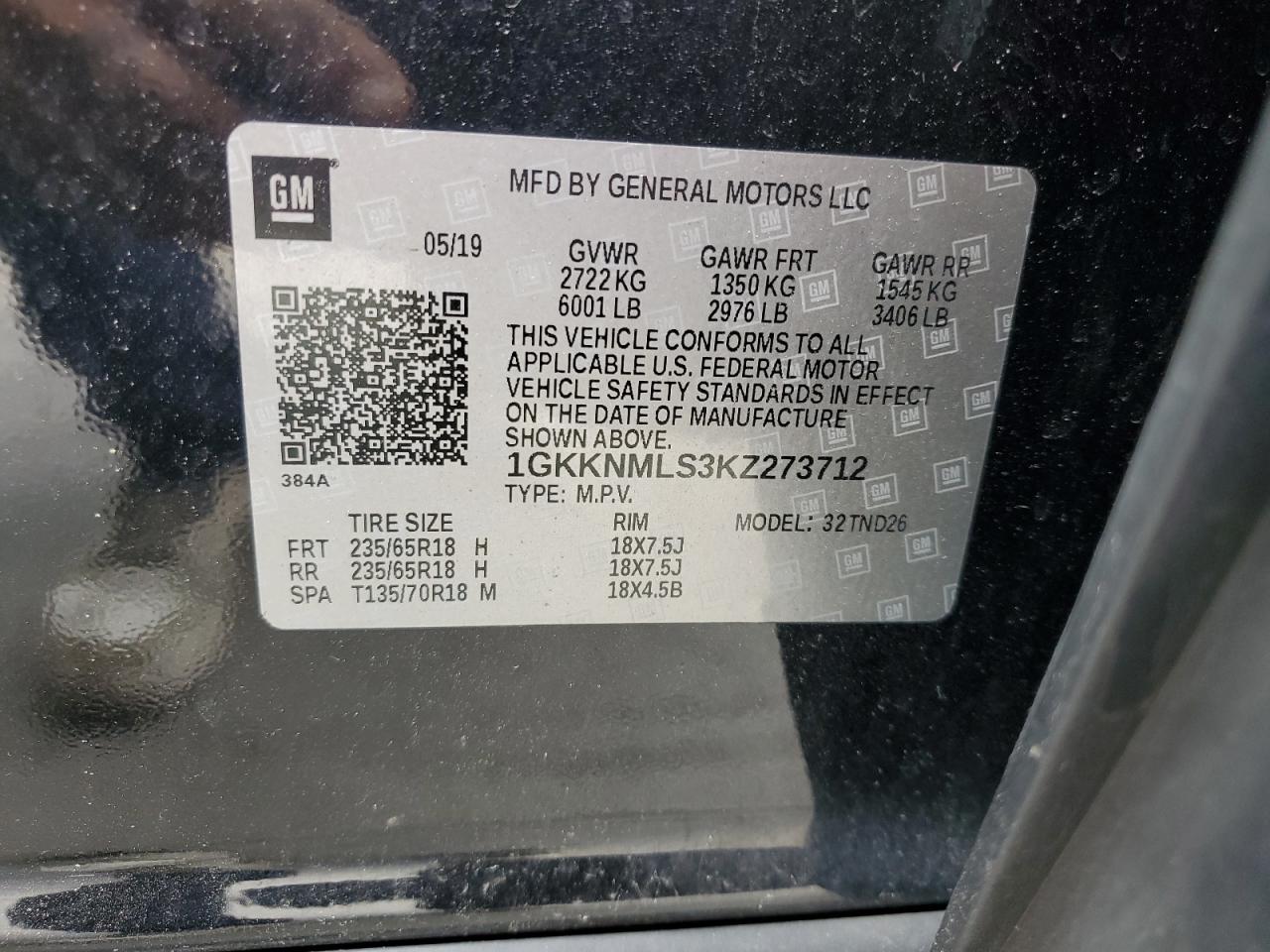 1GKKNMLS3KZ273712 2019 GMC Acadia Slt-1