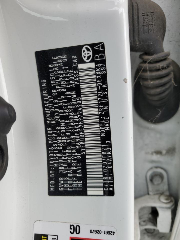 5YFBURHE2HP724209 2017 Toyota Corolla L