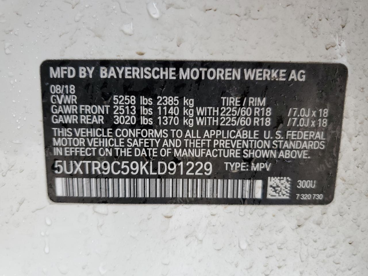 5UXTR9C59KLD91229 2019 BMW X3 xDrive30I