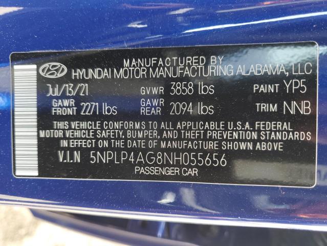 2022 Hyundai Elantra Limited VIN: 5NPLP4AG8NH055656 Lot: 47610024