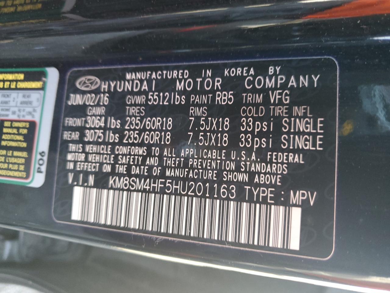 2017 Hyundai Santa Fe Se vin: KM8SM4HF5HU201163