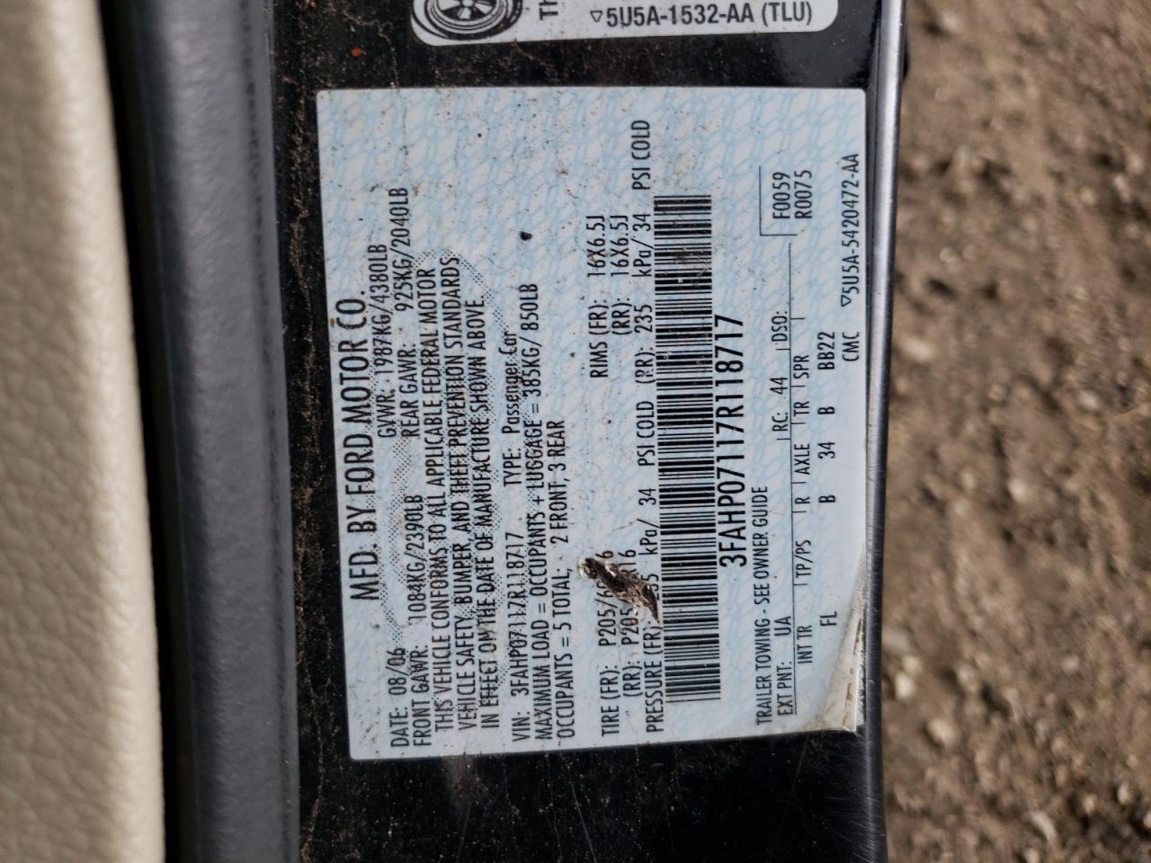 3FAHP07117R118717 2007 Ford Fusion Se