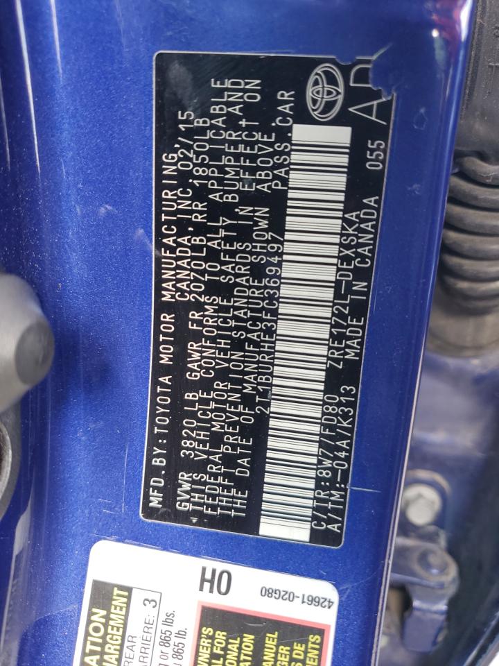 2T1BURHE3FC369497 2015 Toyota Corolla L