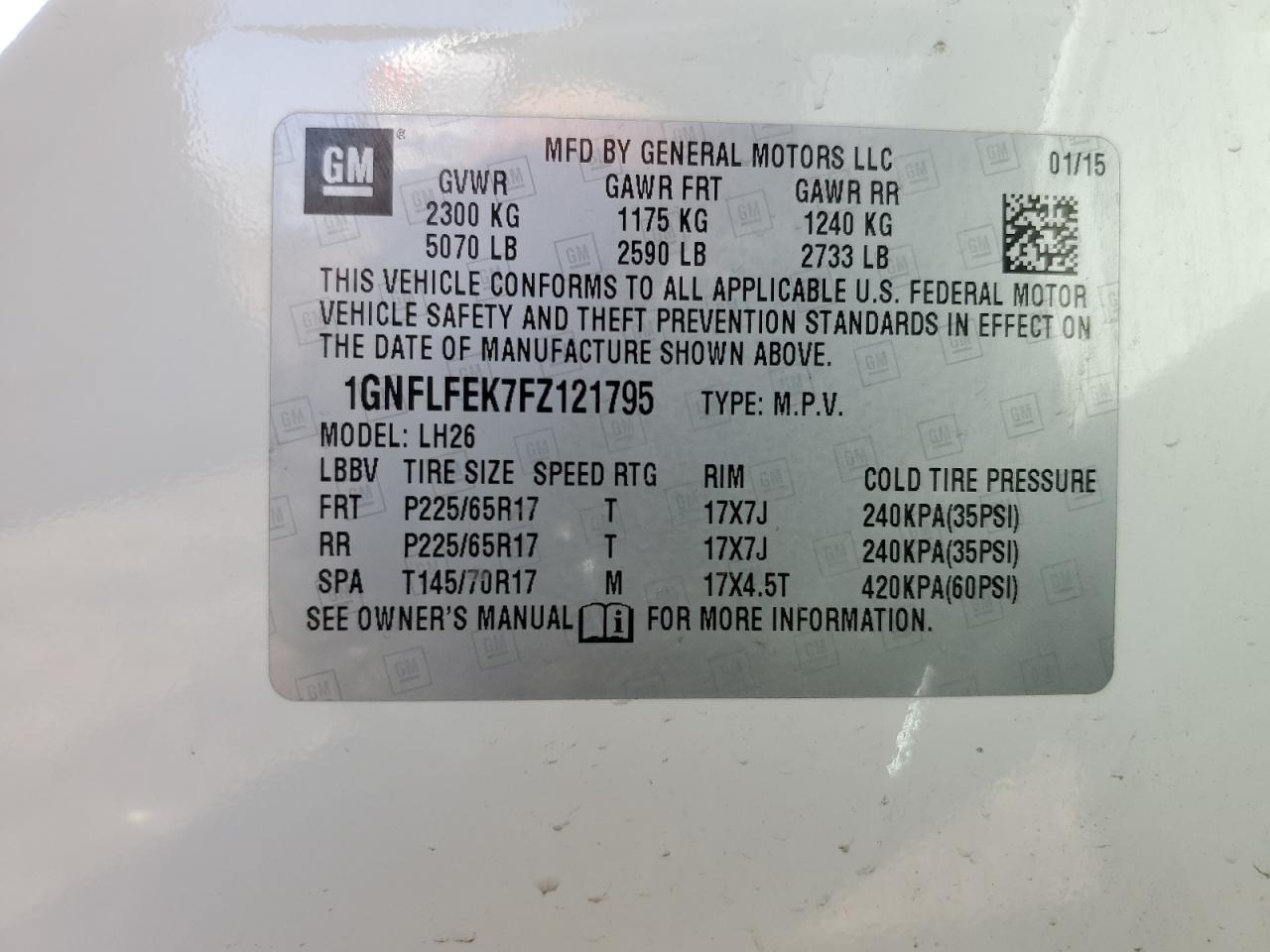 1GNFLFEK7FZ121795 2015 Chevrolet Equinox Lt