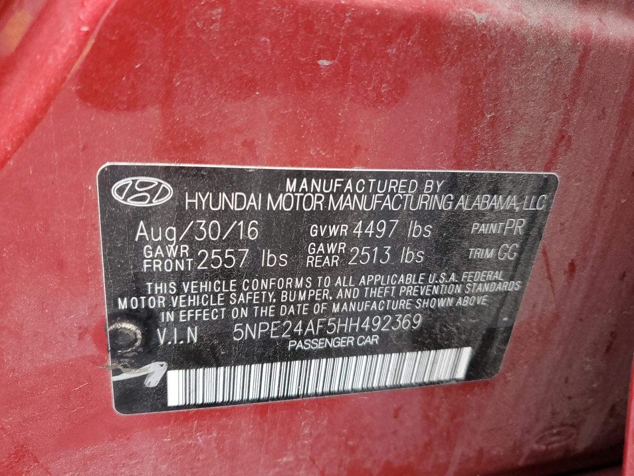 5NPE24AF5HH492369 2017 Hyundai Sonata Se