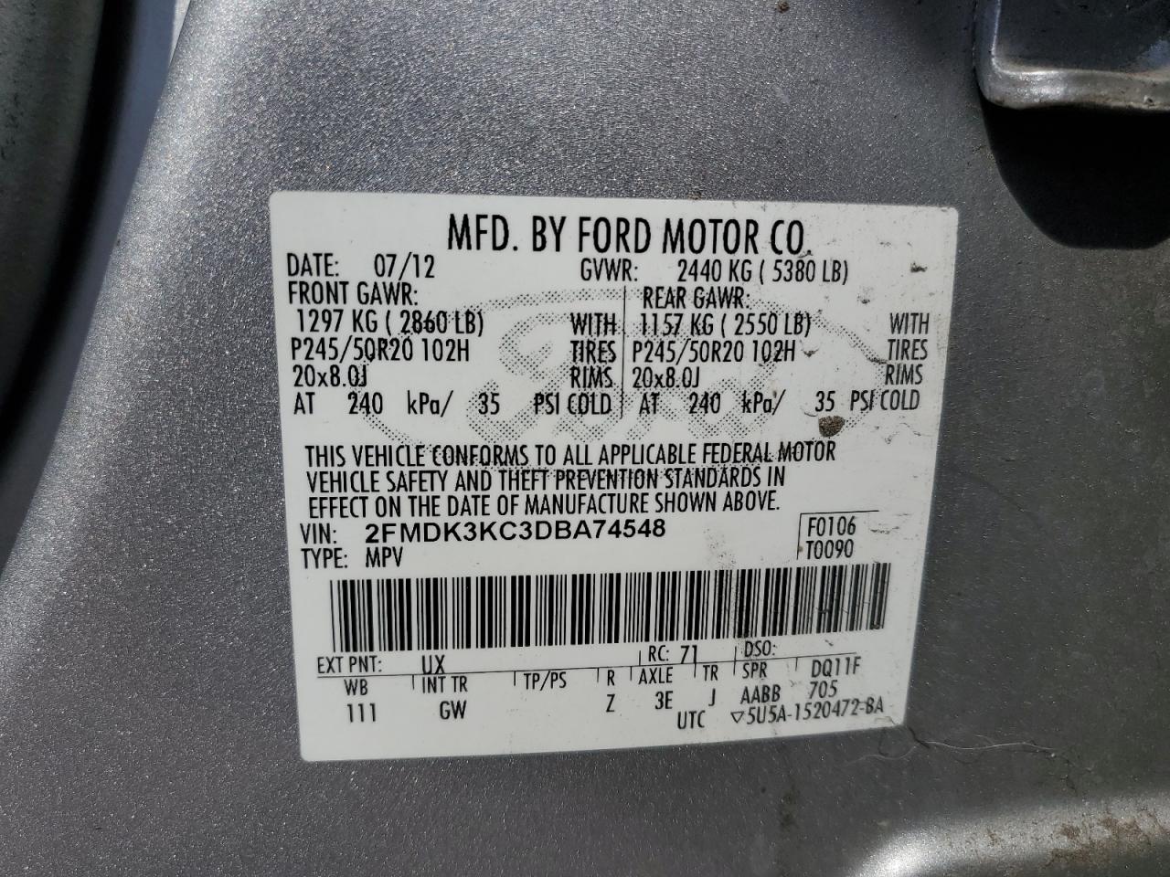 2FMDK3KC3DBA74548 2013 Ford Edge Limited