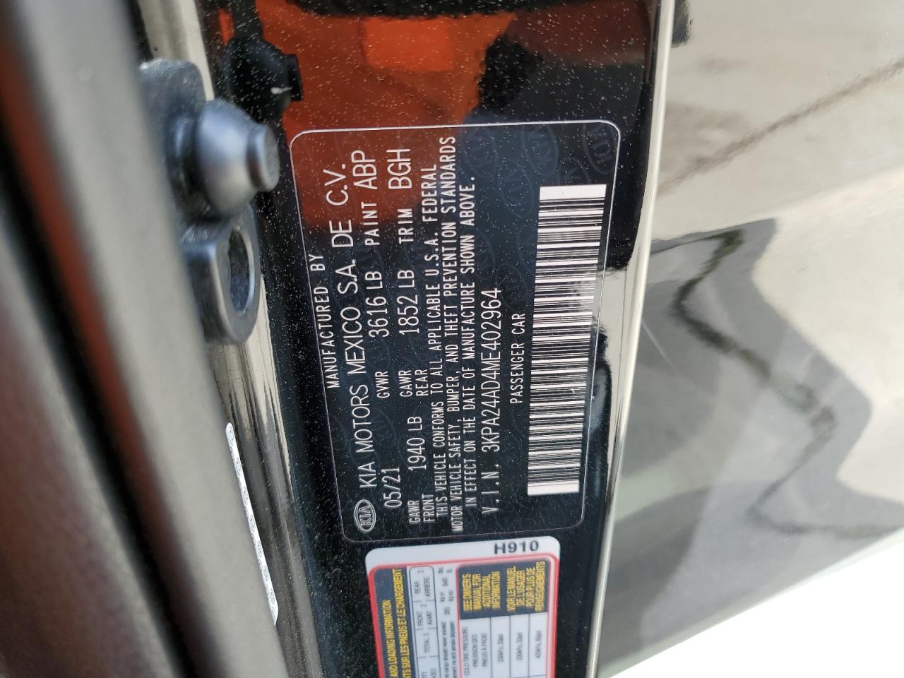 2021 Kia Rio Lx vin: 3KPA24AD4ME402964