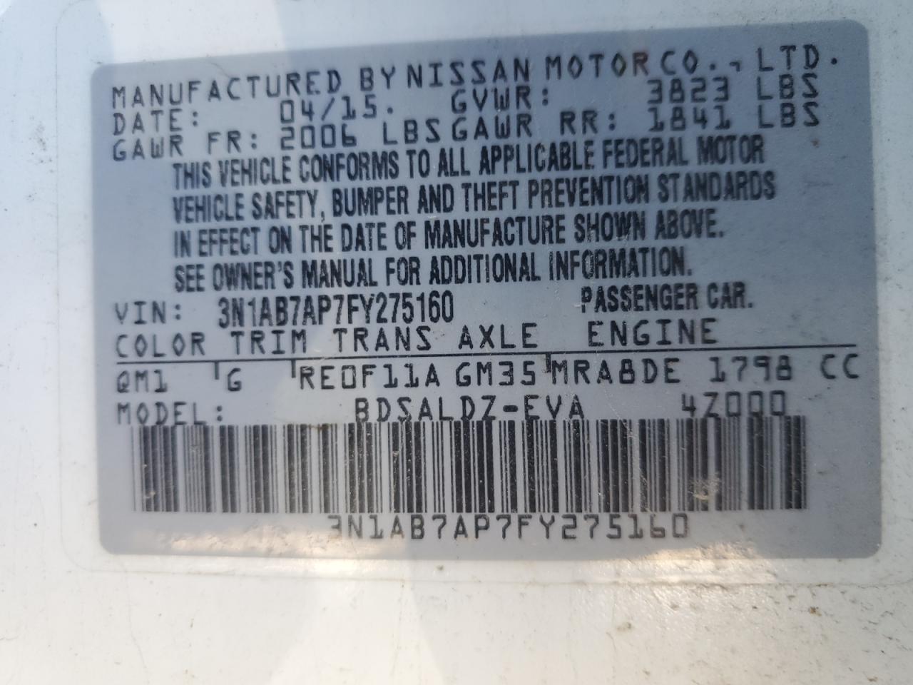 3N1AB7AP7FY275160 2015 Nissan Sentra S