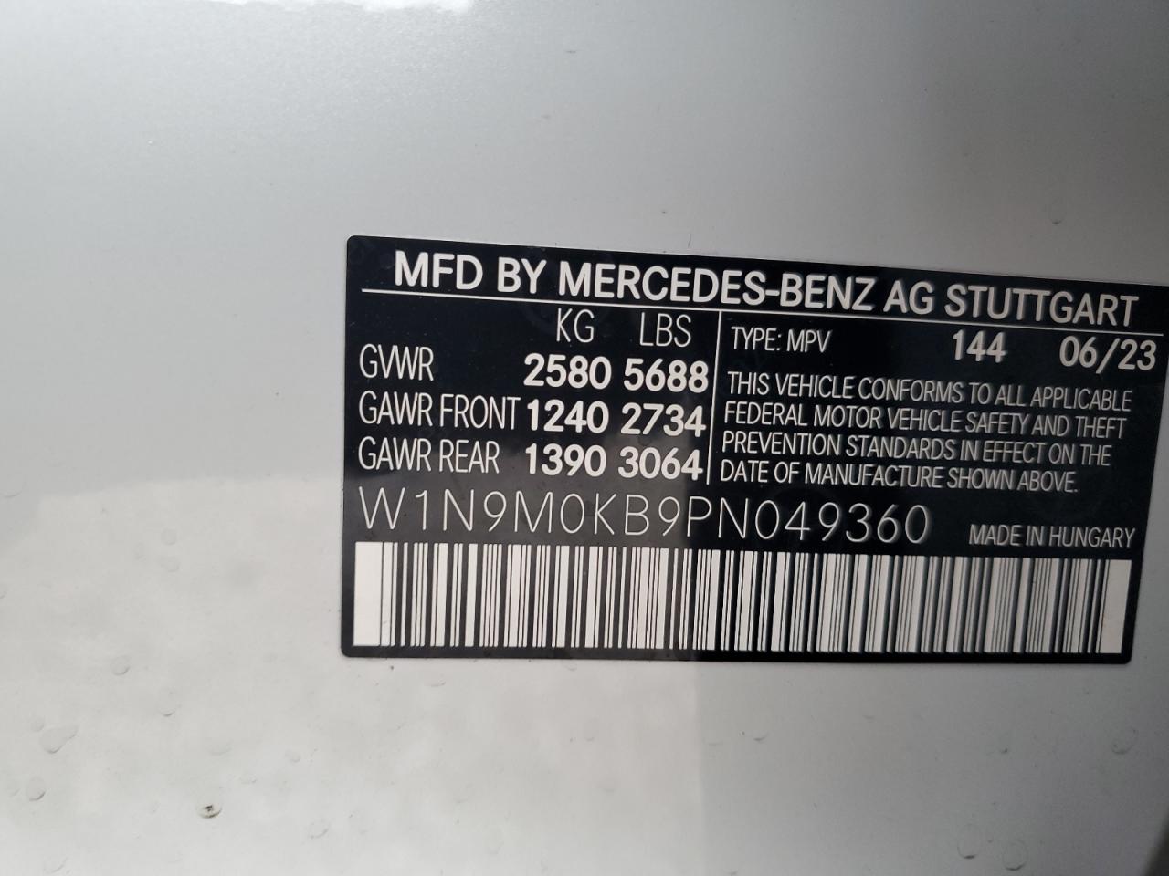 2023 Mercedes-Benz Eqb 300 4Matic vin: W1N9M0KB9PN049360