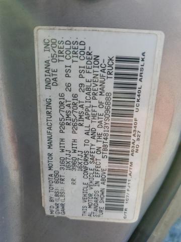 2000 Toyota Tundra Access Cab Limited VIN: 5TBBT4813YS096888 Lot: 50776534