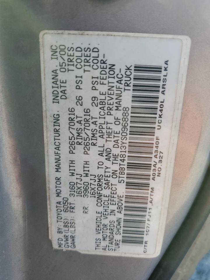 5TBBT4813YS096888 2000 Toyota Tundra Access Cab Limited