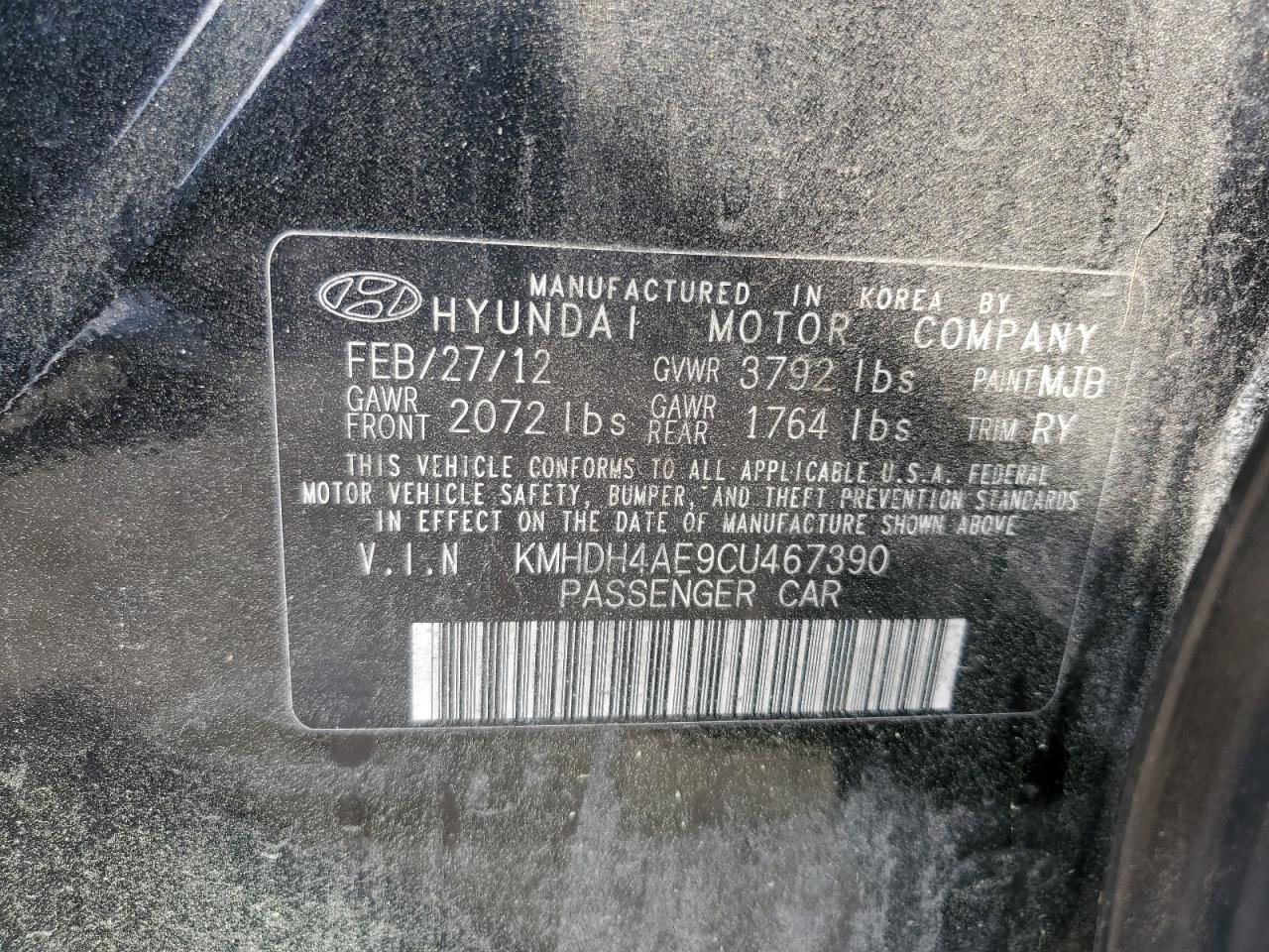 KMHDH4AE9CU467390 2012 Hyundai Elantra Gls