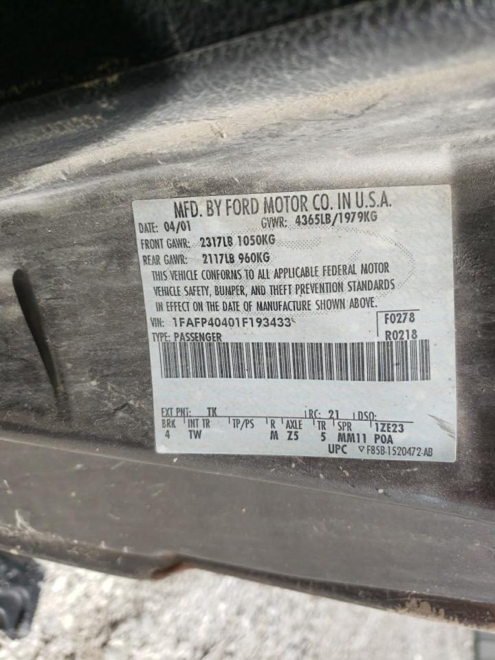 1FAFP40401F193433 2001 Ford Mustang