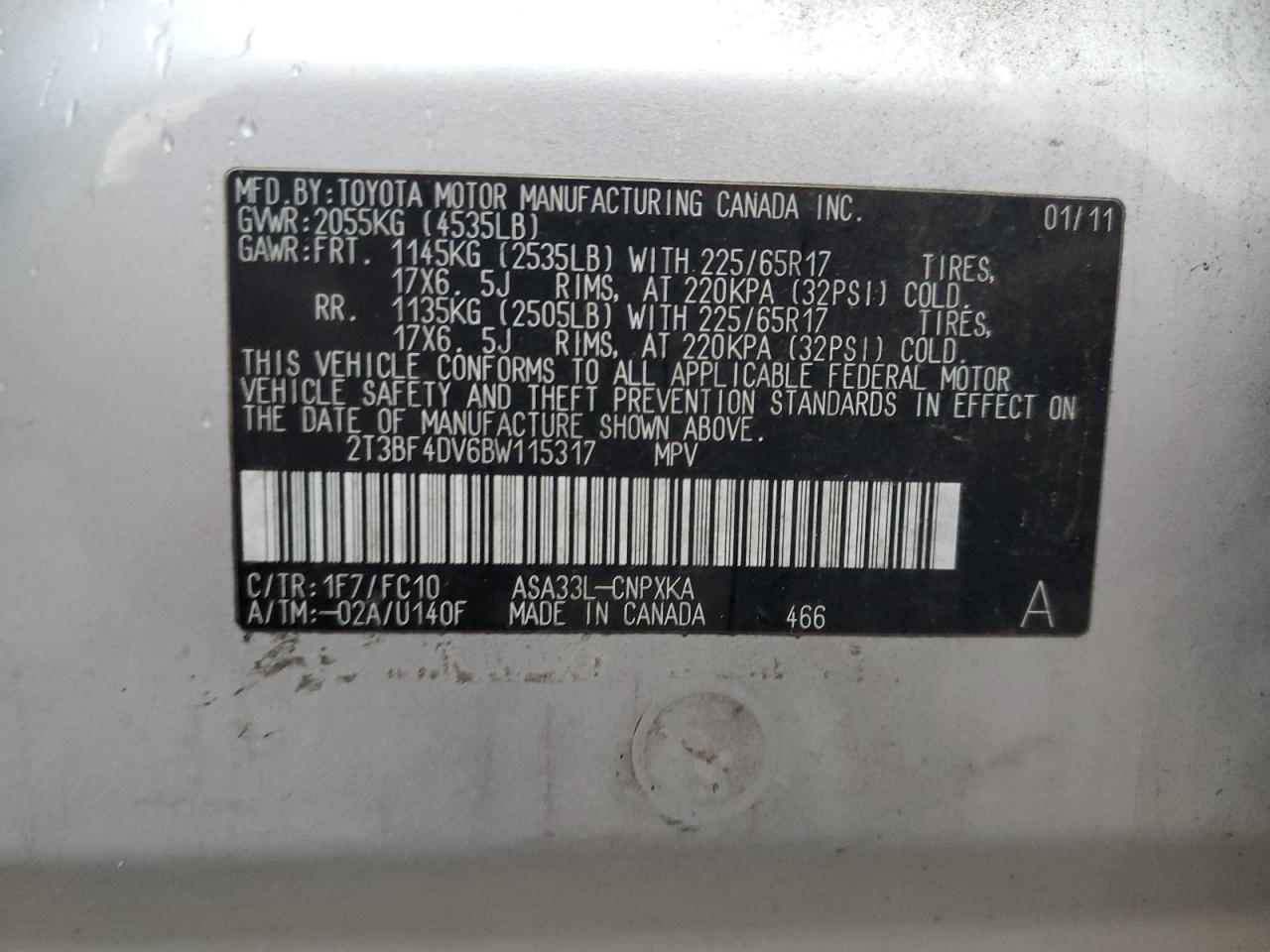 2T3BF4DV6BW115317 2011 Toyota Rav4