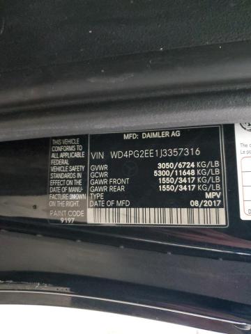 2018 Mercedes-Benz Metris VIN: WD4PG2EE1J3357316 Lot: 47323494