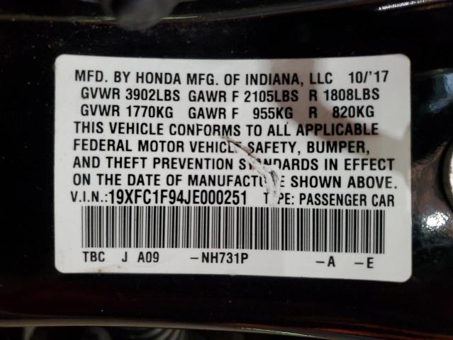 2018 Honda Civic Touring VIN: 19XFC1F94JE000251 Lot: 48373584