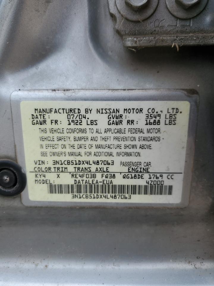 3N1CB51DX4L487063 2004 Nissan Sentra 1.8