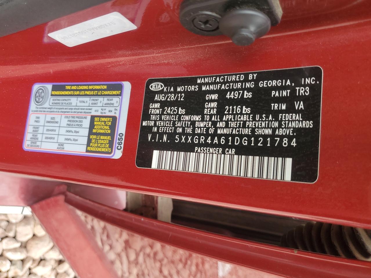 5XXGR4A61DG121784 2013 Kia Optima Sx