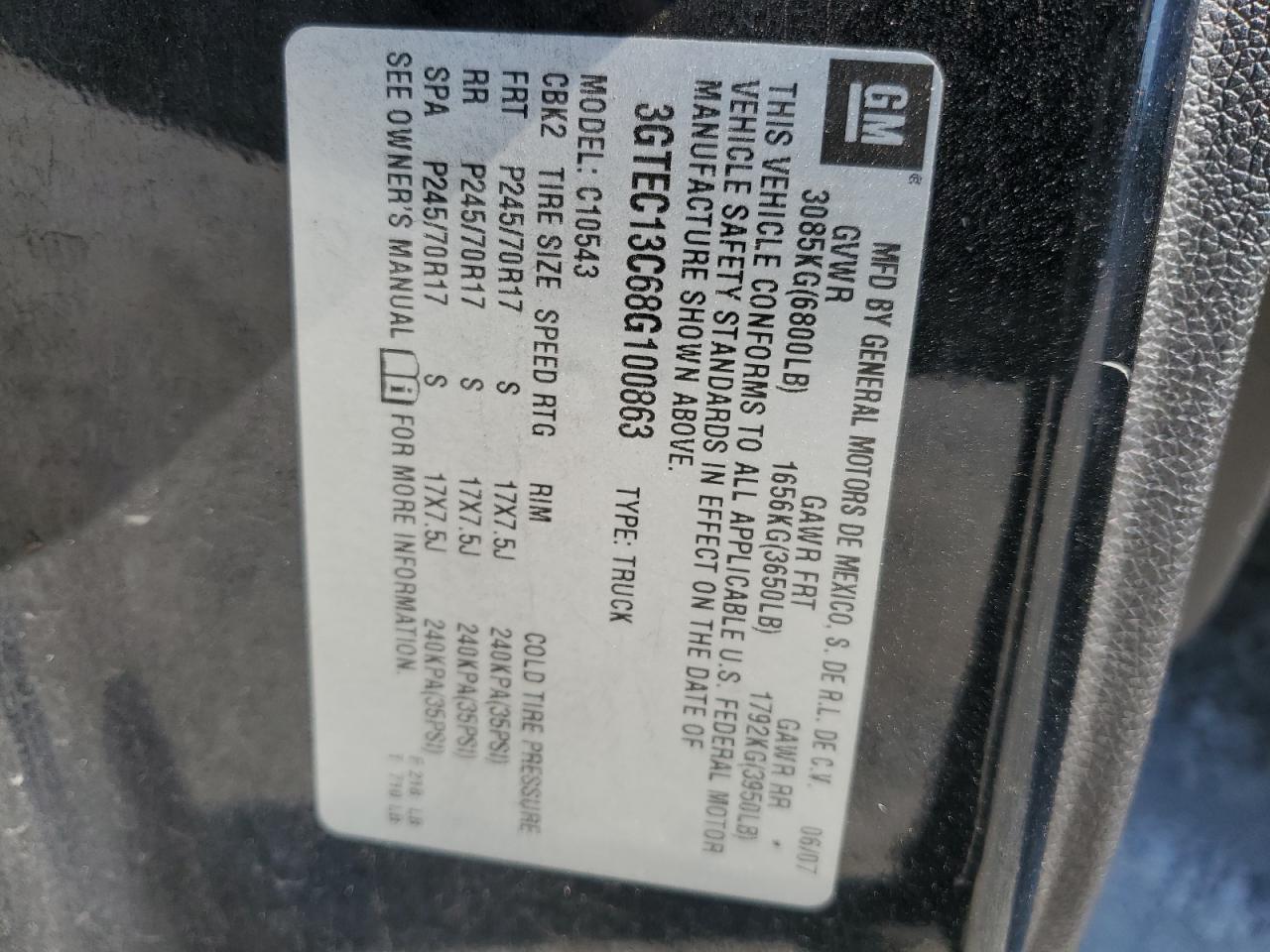 3GTEC13C68G100863 2008 GMC Sierra C1500