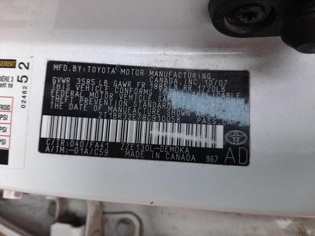 2008 Toyota Corolla Ce VIN: 2T1BR32E78C910058 Lot: 47427414