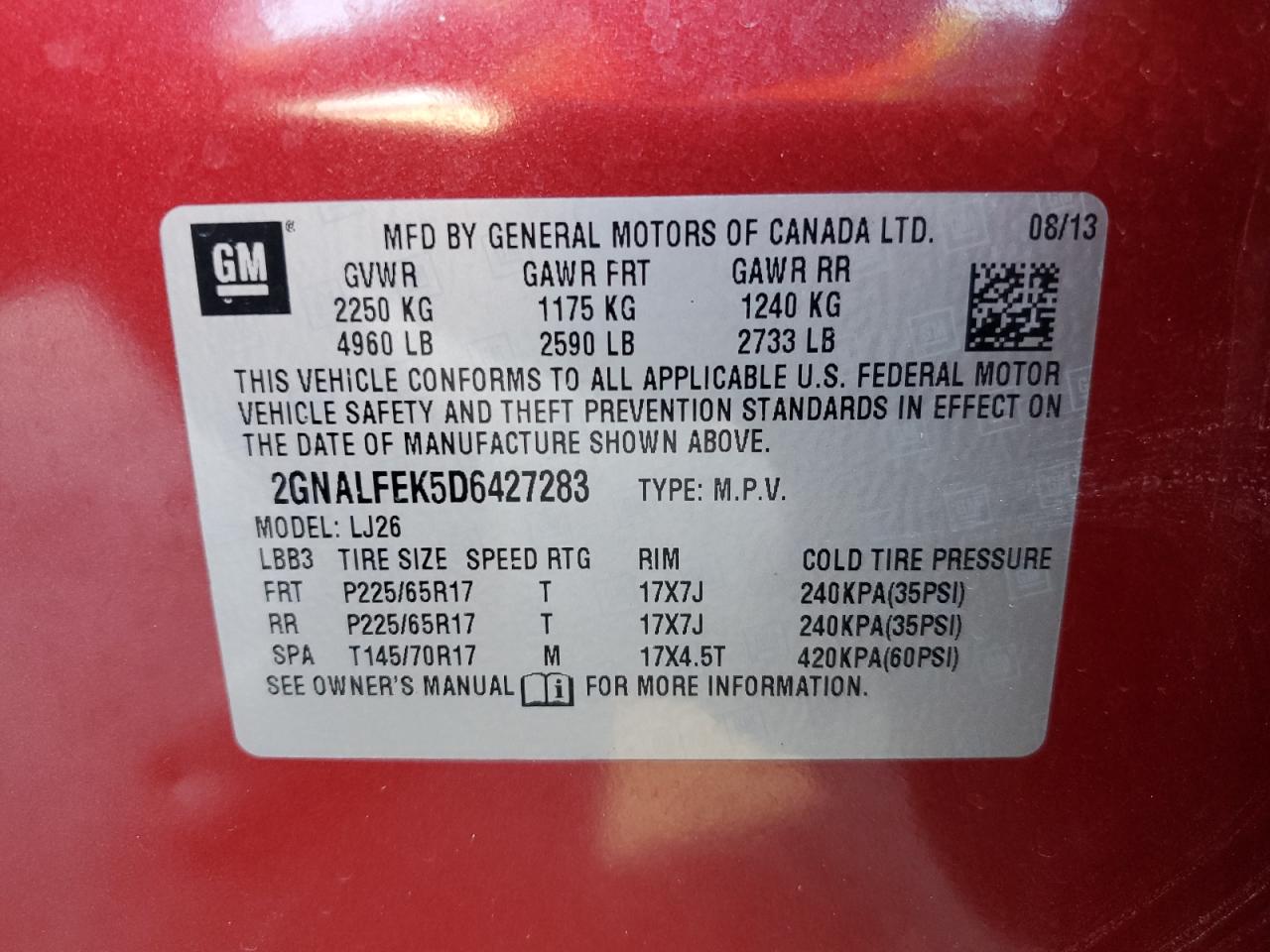 2GNALFEK5D6427283 2013 Chevrolet Equinox Ltz