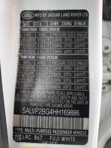 2017 LAND ROVER RANGE ROVE - SALVP2BG4HH169886