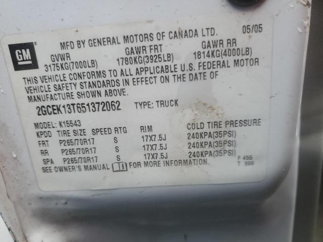 2005 Chevrolet Silverado K1500 VIN: 2GCEK13T651372062 Lot: 45105314