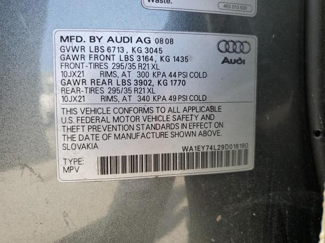 2009 Audi Q7 3.6 Quattro Premium S-Line VIN: WA1EY74L29D016180 Lot: 44970714