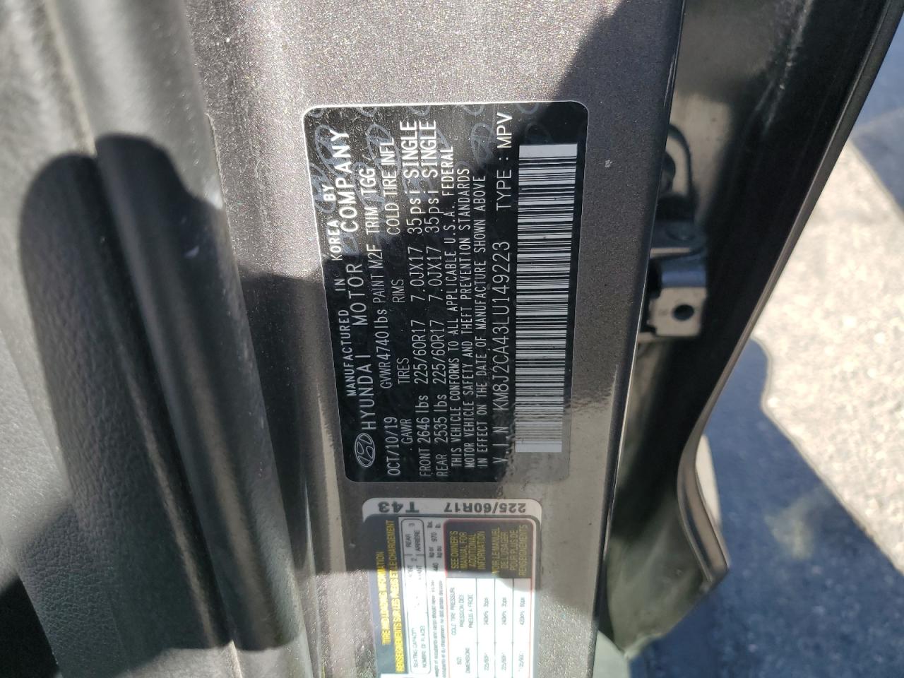 KM8J2CA43LU149223 2020 Hyundai Tucson Se