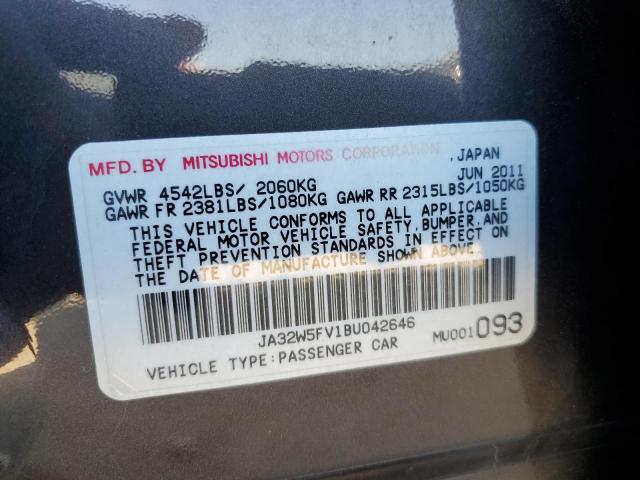 2011 Mitsubishi Lancer Evolution Mr VIN: JA32W5FV1BU042646 Lot: 46853914