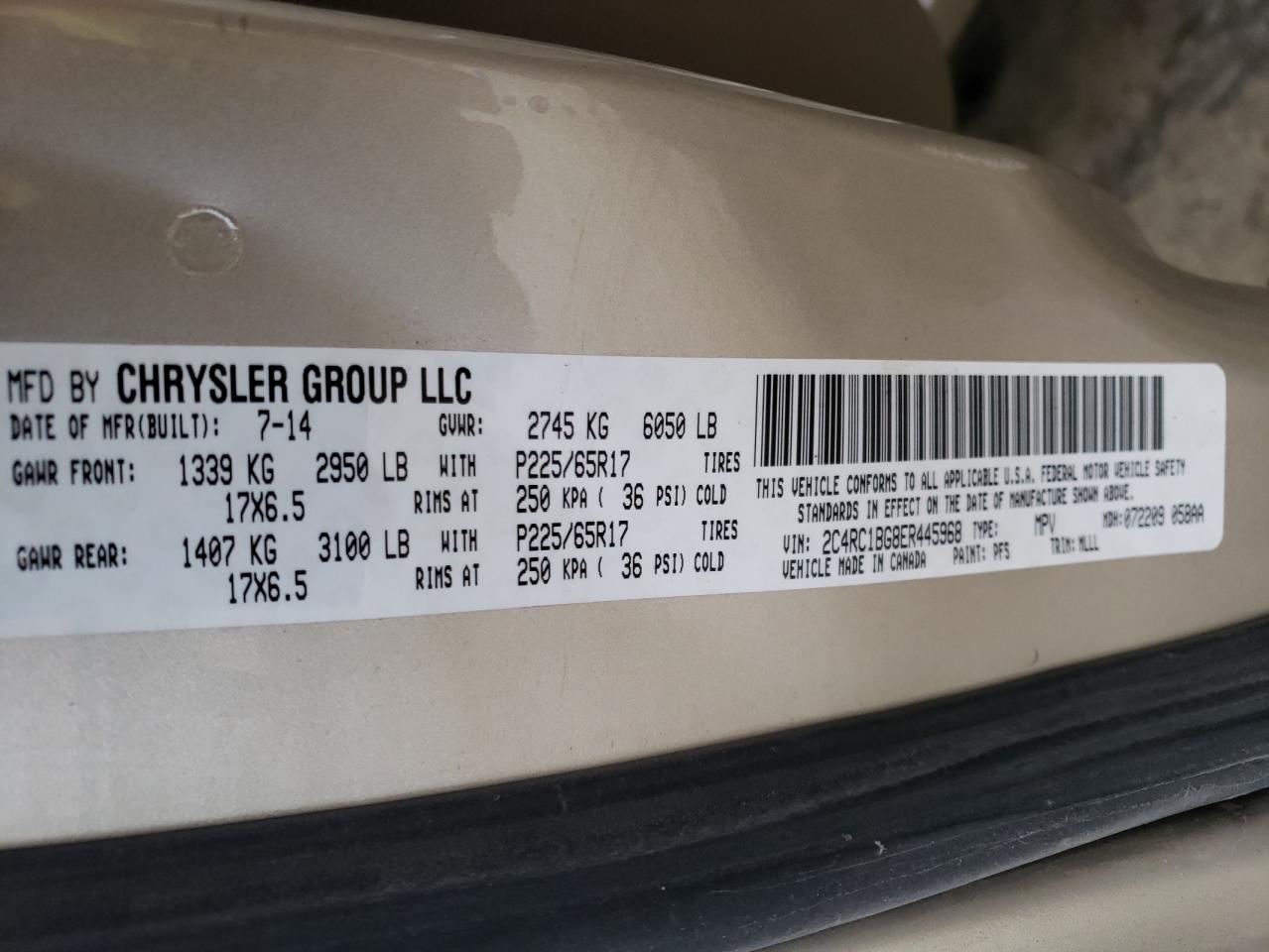 2C4RC1BG8ER445968 2014 Chrysler Town & Country Touring