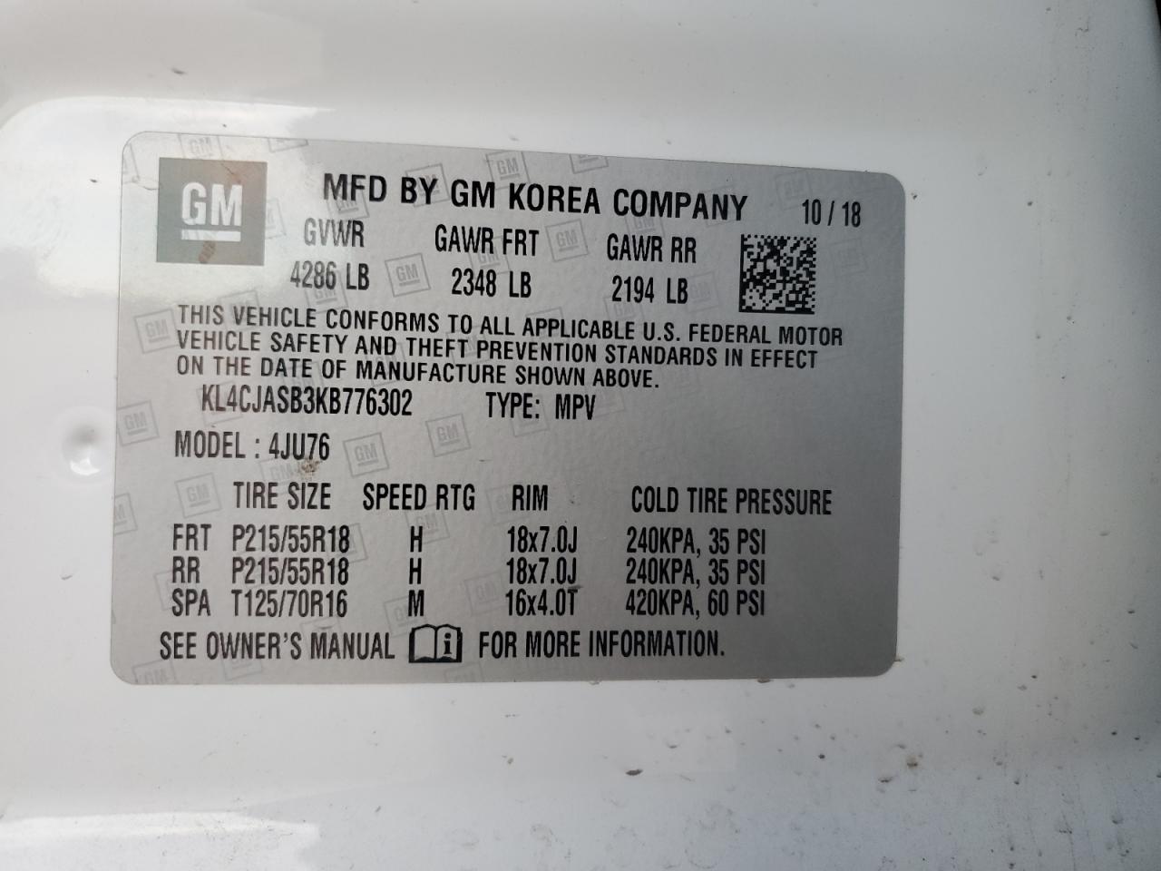 KL4CJASB3KB776302 2019 Buick Encore Preferred