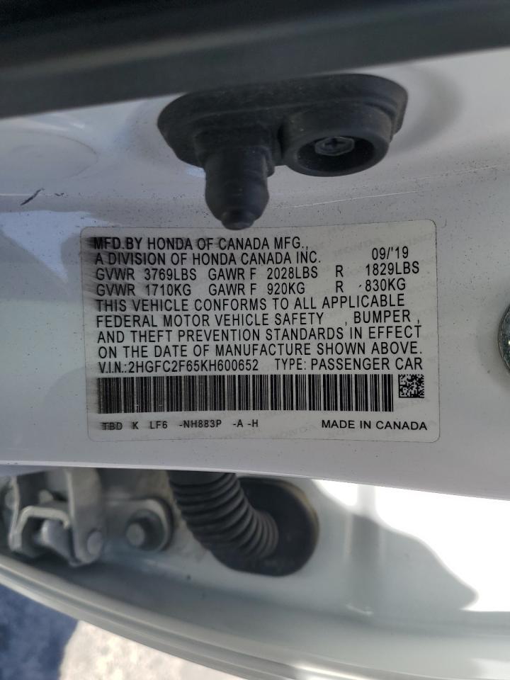 2HGFC2F65KH600652 2019 Honda Civic Lx