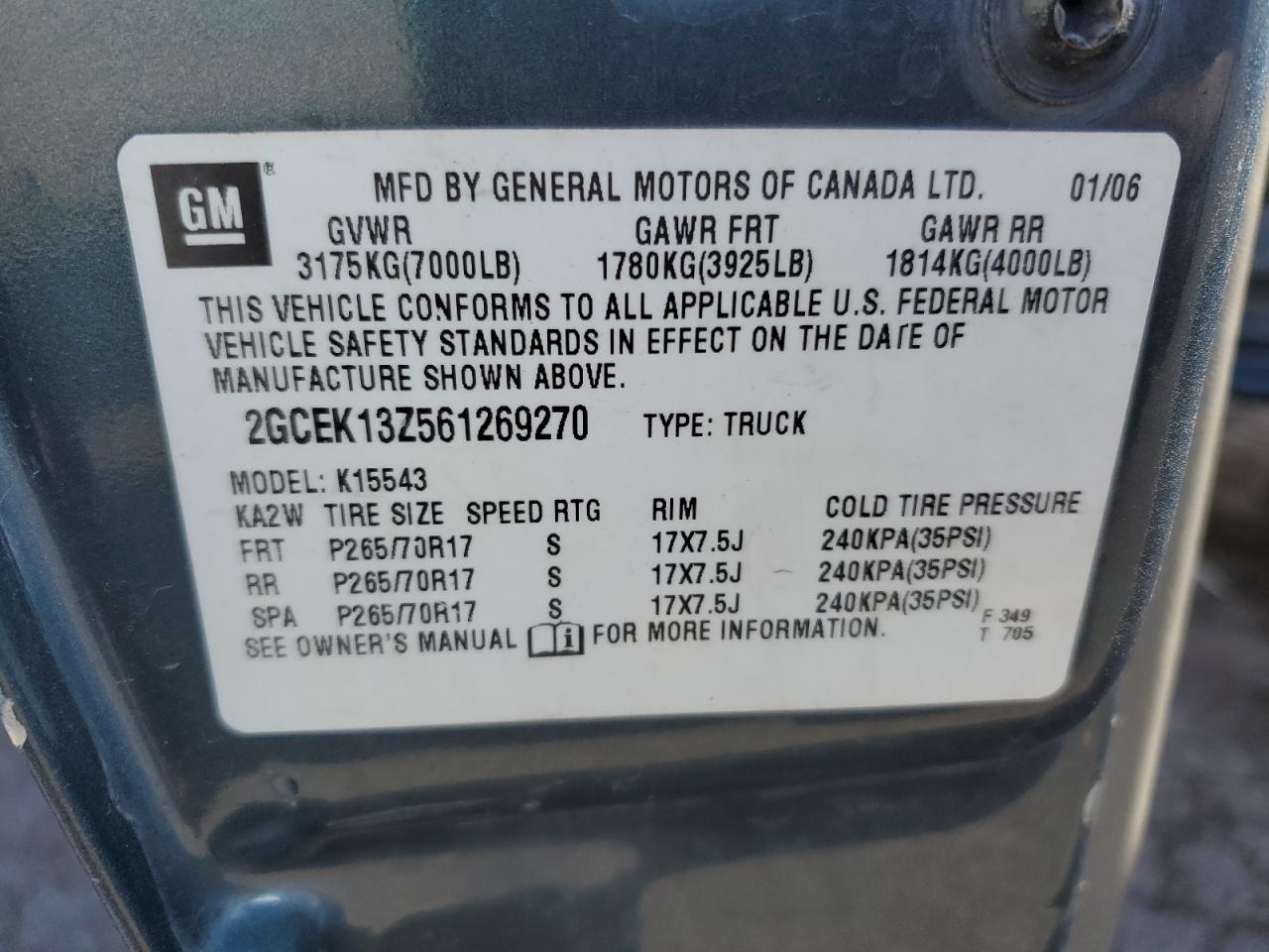 2GCEK13Z561269270 2006 Chevrolet Silverado K1500