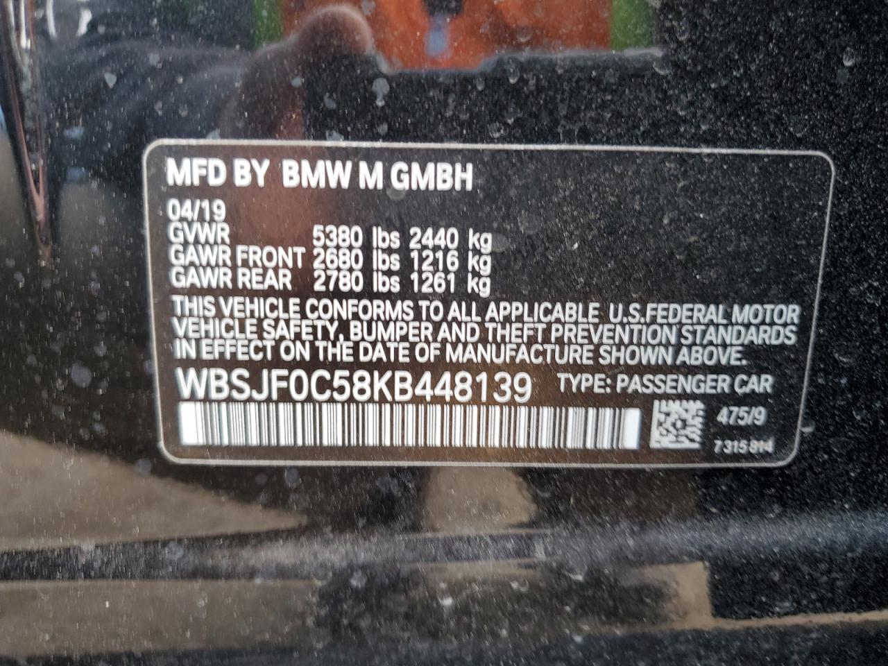 WBSJF0C58KB448139 2019 BMW M5