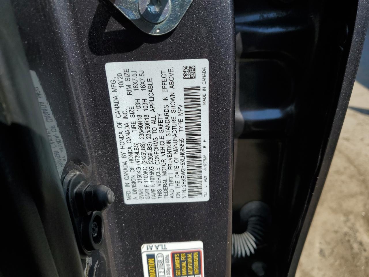 2HKRW2H5XLH695855 2020 Honda Cr-V Ex