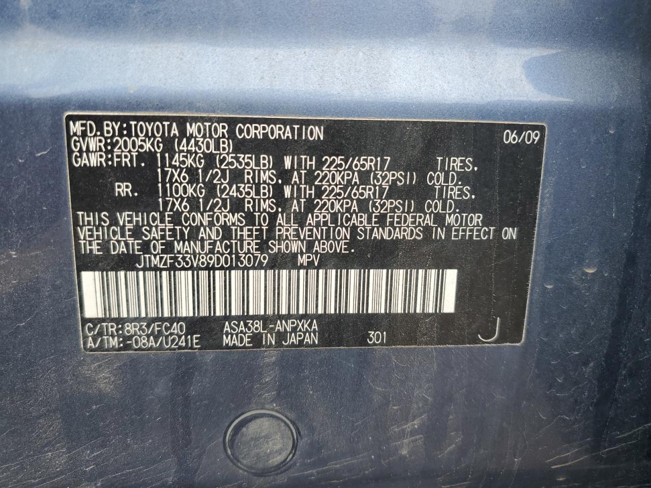 JTMZF33V89D013079 2009 Toyota Rav4