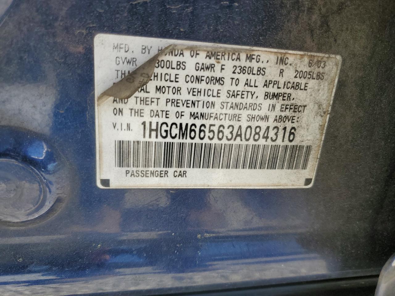 1HGCM66563A084316 2003 Honda Accord Ex