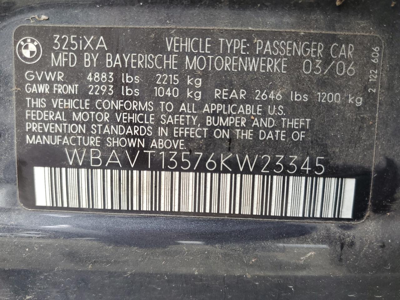 WBAVT13576KW23345 2006 BMW 325 Xit