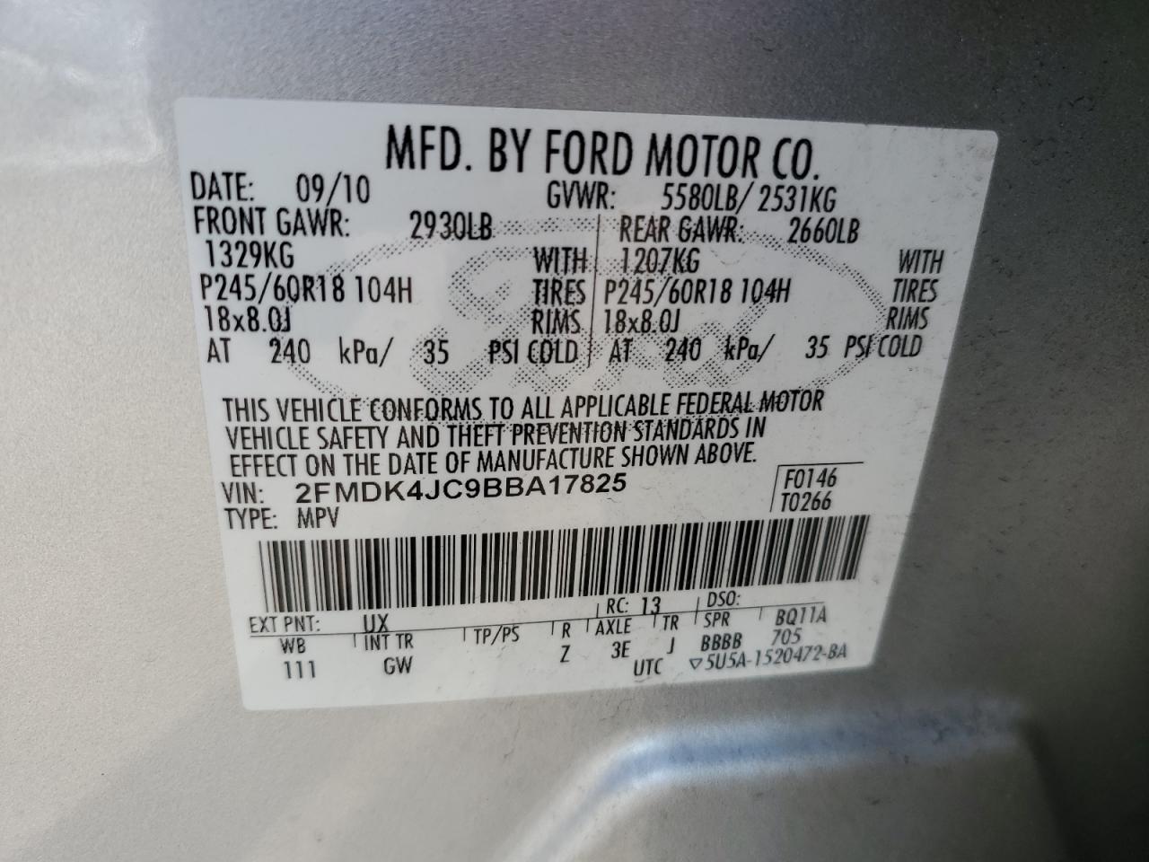 2FMDK4JC9BBA17825 2011 Ford Edge Sel