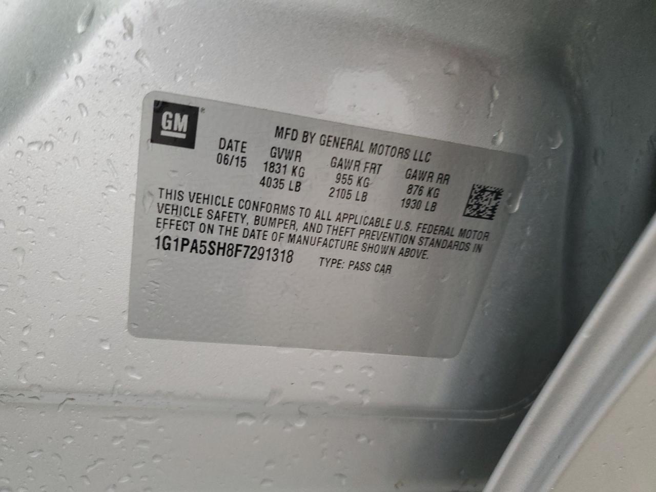 1G1PA5SH8F7291318 2015 Chevrolet Cruze Ls