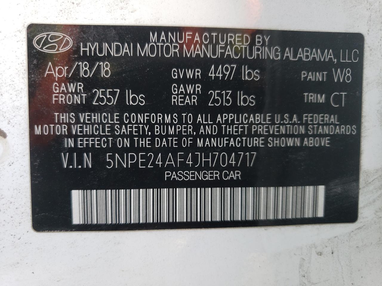 5NPE24AF4JH704717 2018 Hyundai Sonata Se