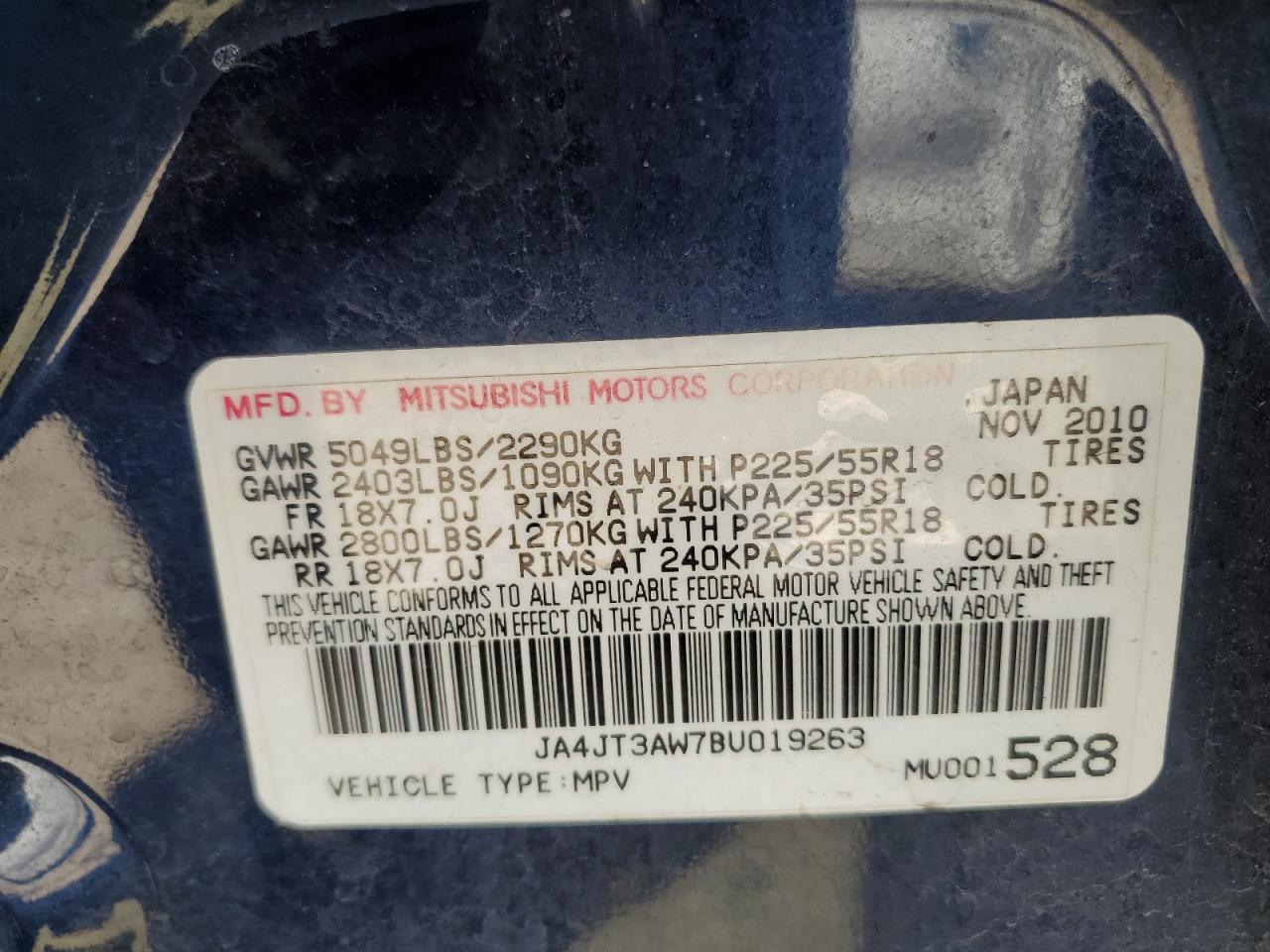 ja4jt3aw7bu019263 JA4JT3AW7BU019263 2011 Mitsubishi Outlander Se