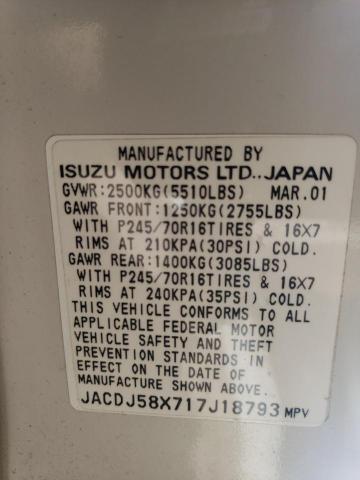 2001 Isuzu Trooper S VIN: JACDJ58X717J18793 Lot: 44750764