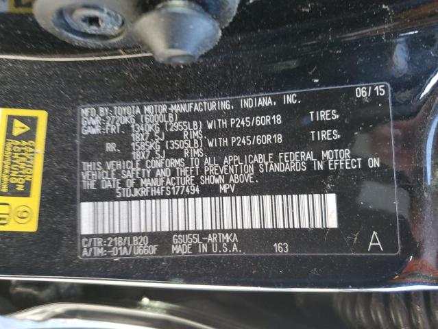 2015 Toyota Highlander Xle VIN: 5TDJKRFH4FS177494 Lot: 48379984